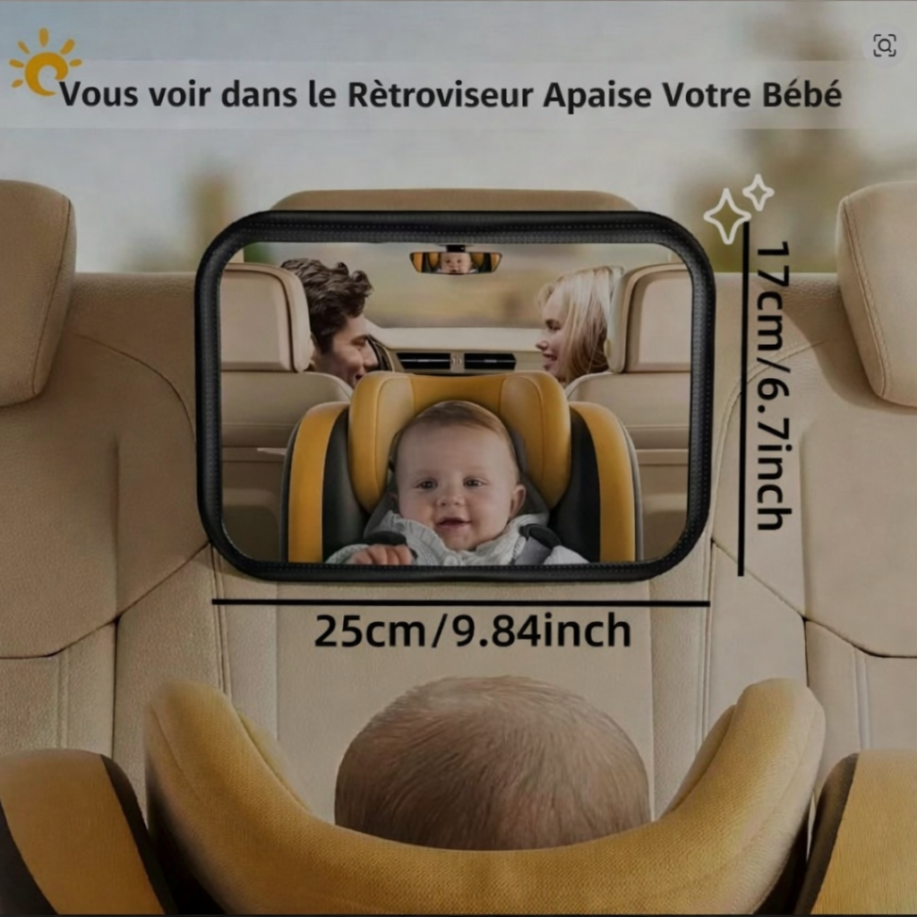 Rétroviseur de siège auto pour bébé, conçu avec un style crochet pour bébé. Rétroviseur non secouant